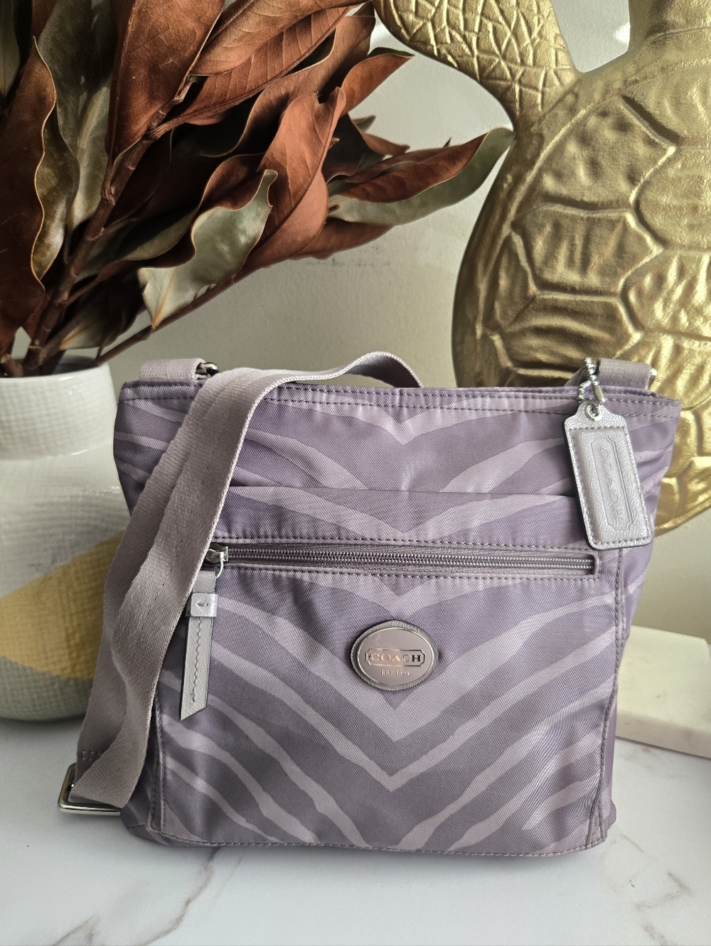 GUC Coach Lavender Zebra Print Nylon Crossbody Bag Wuth Hangtag